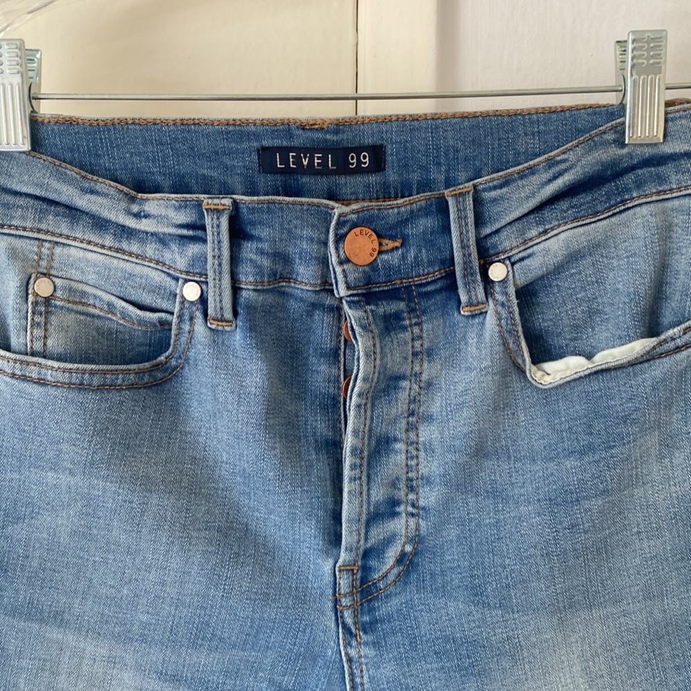 NWOT LEVEL 99 Button Fly Denim Jeans with color patch Size 28 sligtly cropped - Picture 2 of 8